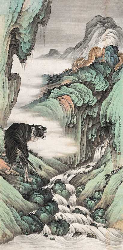 房毅 龙虎图 立轴